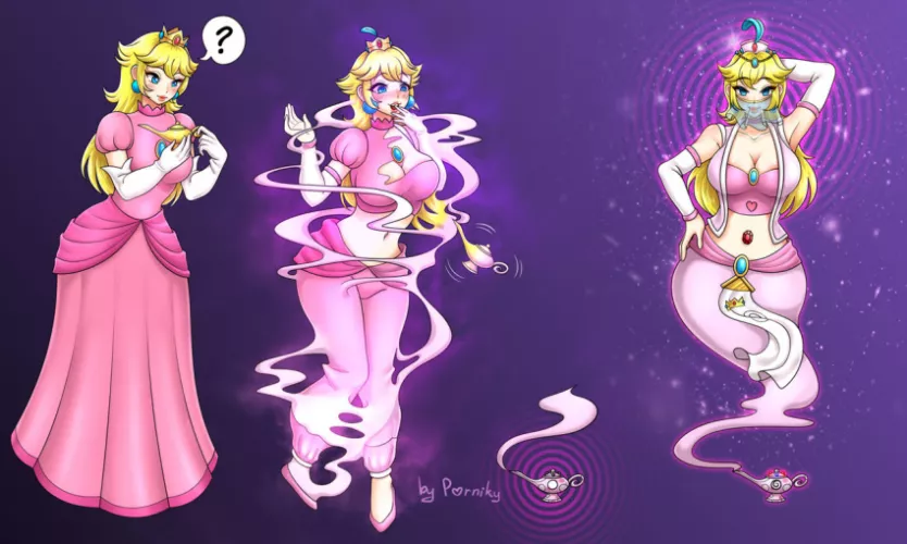 Princess Peach Genie Transformation (Artist: Porniky)
