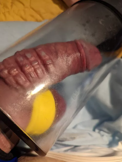 pumping in [m]y 2-stage tube, while wearing a silicone ball stretcher