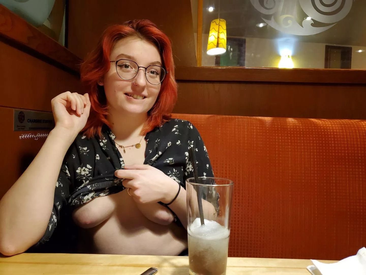 Putting on a show before the waiter returns :)