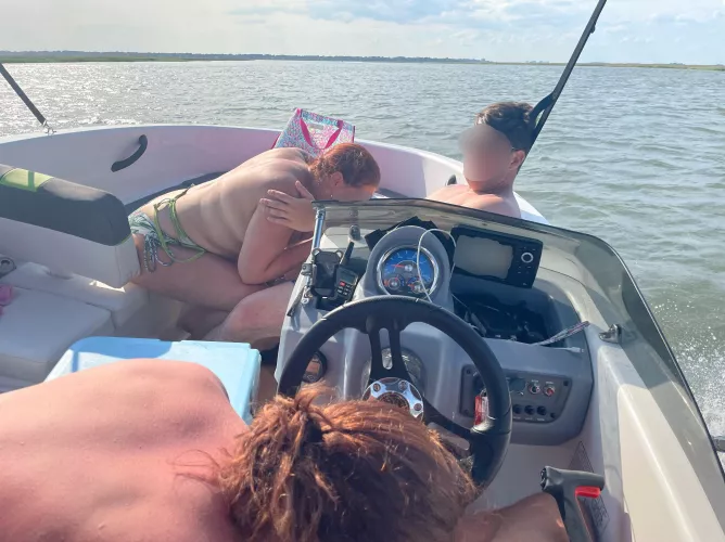 Reason #232 to buy a boat. My wife up front, his wife with me. 😈