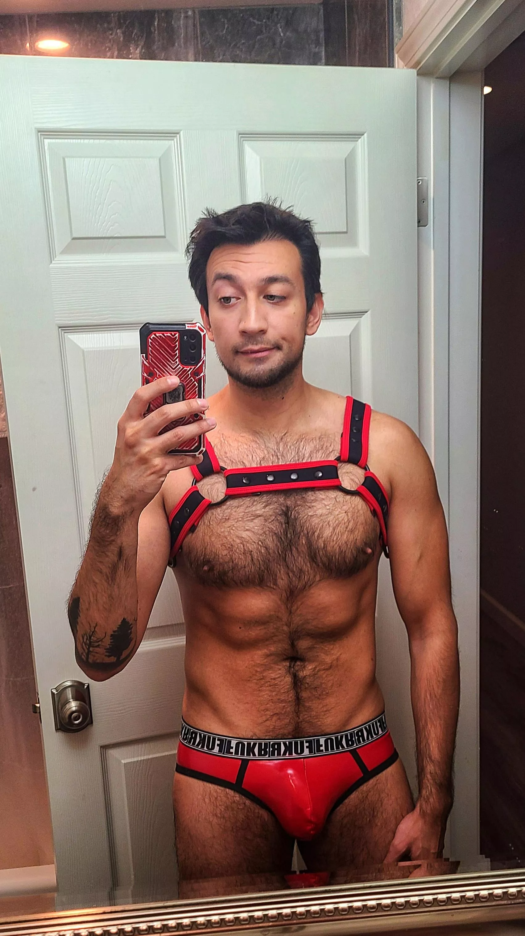 red harness and underwear
