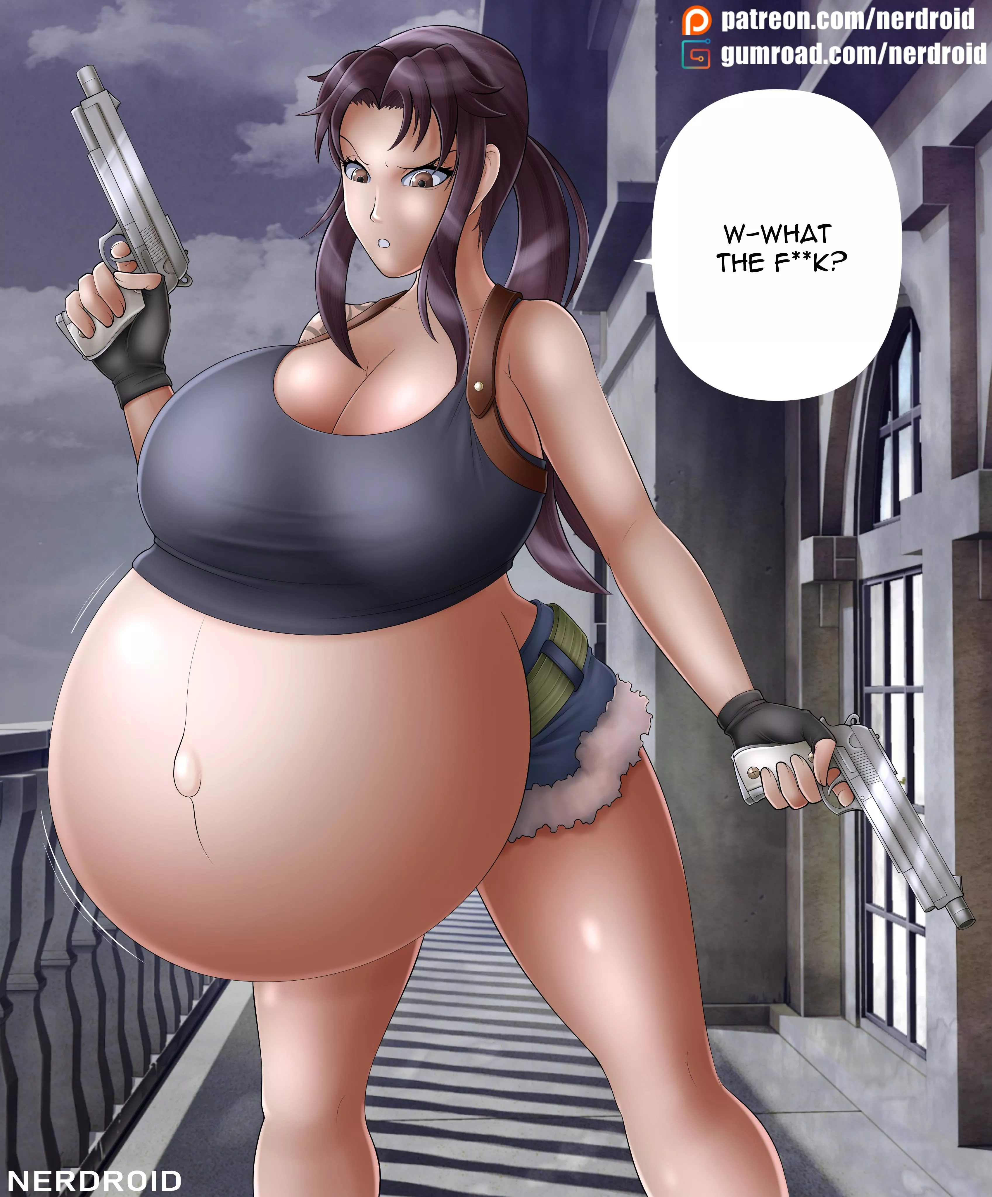 Revy from Black Lagoon, requested me on my Patreon. She remind me of Lara Croft, don't you think it too?