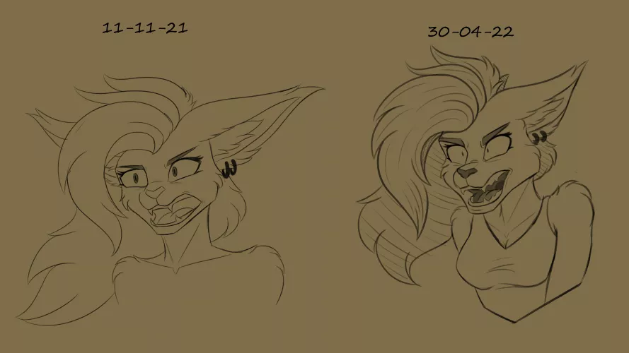 Same character, same expression, a few months apart. I guess I'm learning after all :3