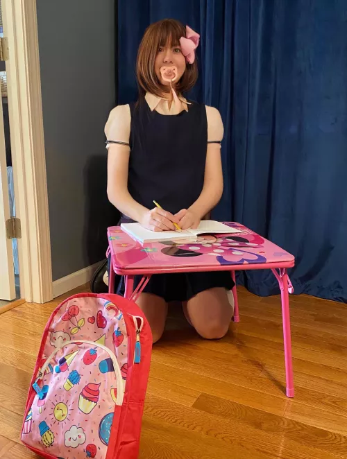 School time with mommy!!βΊοΈβοΈπ I hafta be diapered at school cuz I have accidents sometimes, but my dress hides it mostly