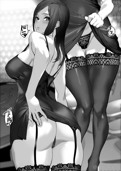 Seducing with her garter and stockings