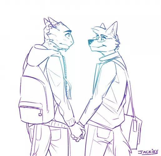 self-indulgent art with 2 of my oc's! always feels good to bring them to life once in a while 🥰 (Nino ↙ & Eugene ↘)