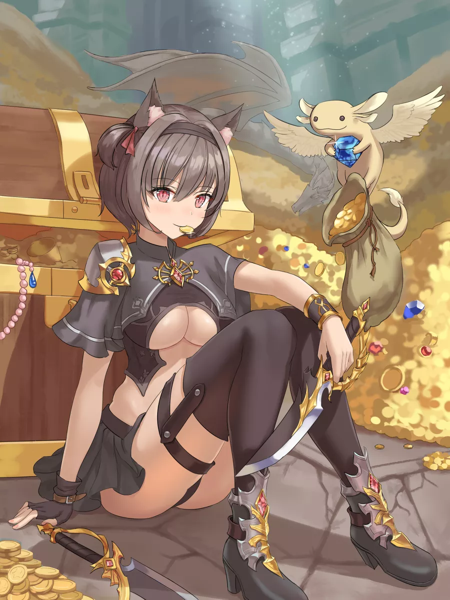 she has just found a treasure and is resting a bit