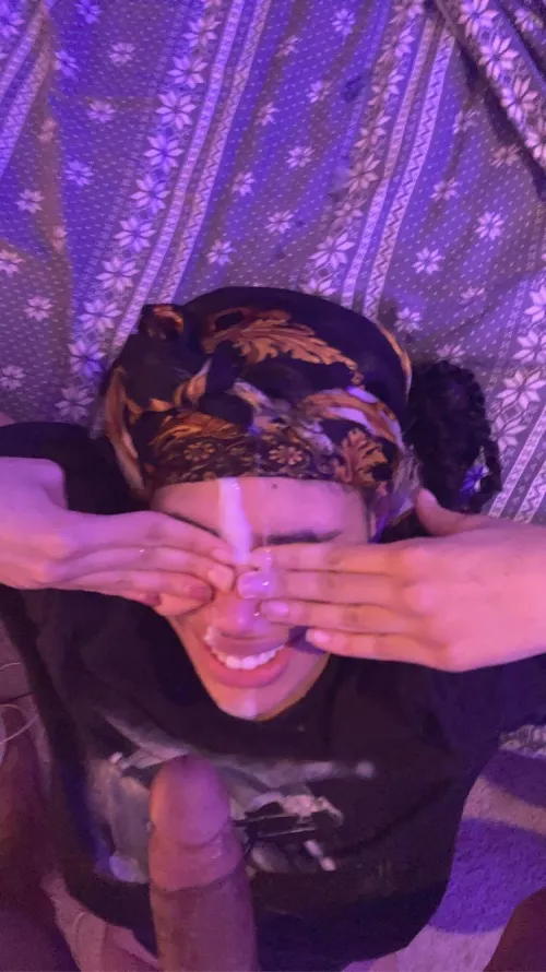 She was a good girl so I had to blast her with so much cum, most of it shot over her face onto the bed though :/