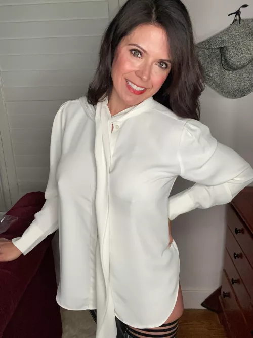 She’s going to a work conference out of town. Says she’s wearing this. Wonder is she’s up to something??