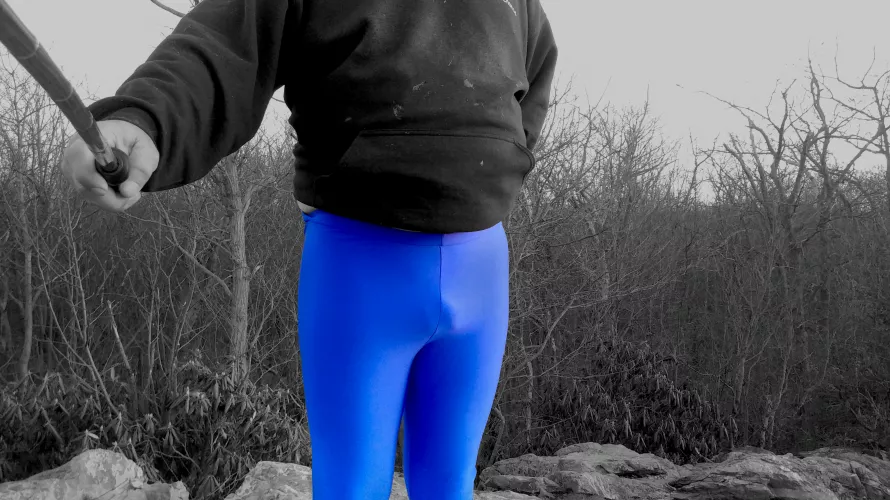 Shiny Blue Tights Hiking.