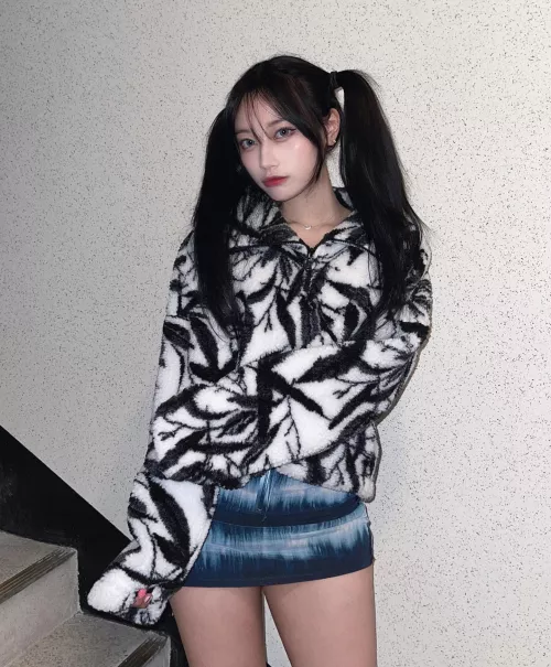 Short skirt and pigtails