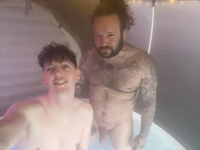 Skinny, smooth boys love chubby, hairy & tattooed bears. (Me, right)