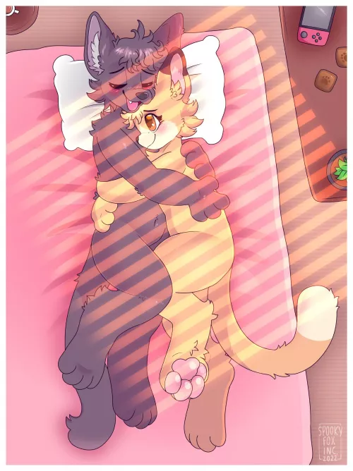 sleepy kitties! 💖🌈 <commission for swedenisfloofy, art by me @spookyfoxinc on twitter>