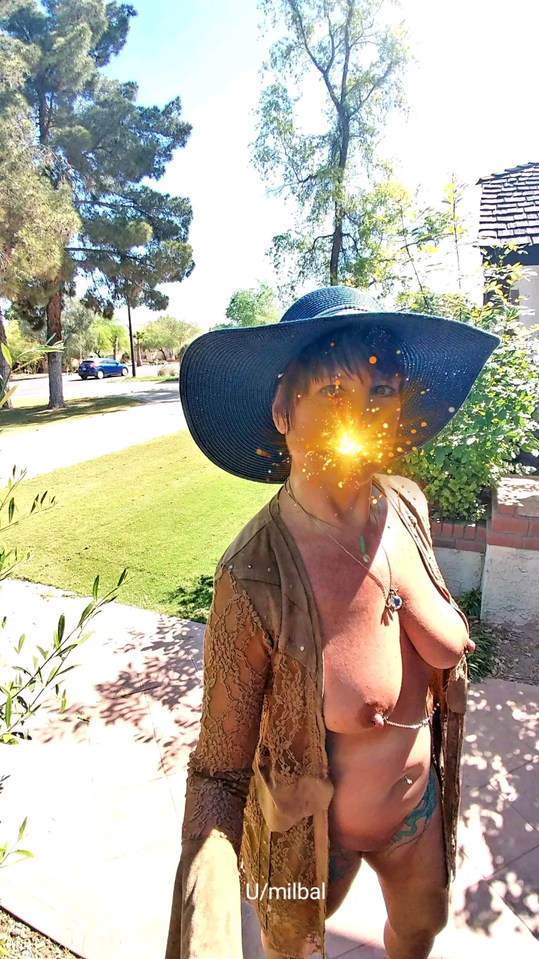 Slowly working up the nerve to be more and more daring for my neighbor... Practicing on my front walkway today... Did I mention he was cutting his lawn directly across the street? And that this cover is completely see-thru? 😊