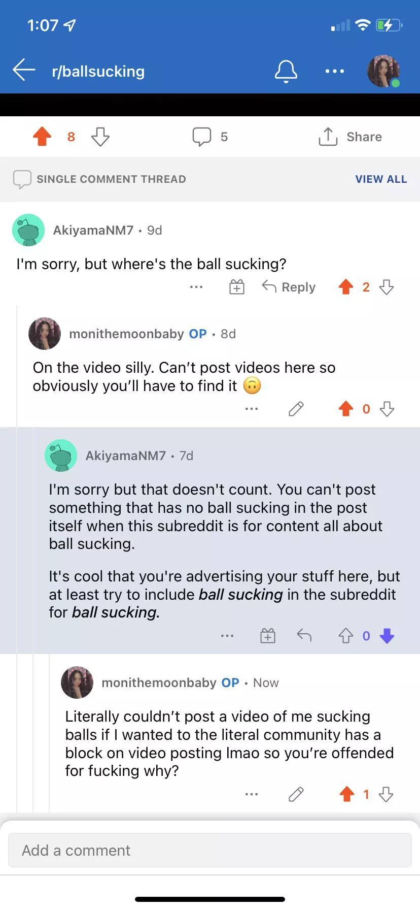 So if you could change this so people can stop being ducking rude to me about ball sucking when I can’t even post a fuckin video would be great sick of your community being very rude about it. Not my fault waiting for this to be changed! Thanks!