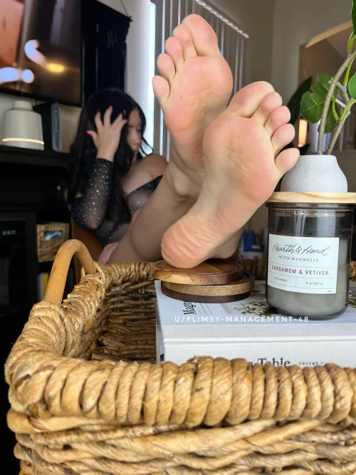 Soft soles on display for you while you touch your cock.