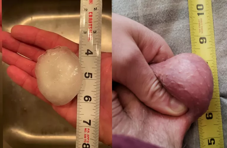 Some hail fell here last night and people are saying how massive it is. It is the same size as my each of my balls! Weird to see a close comparison