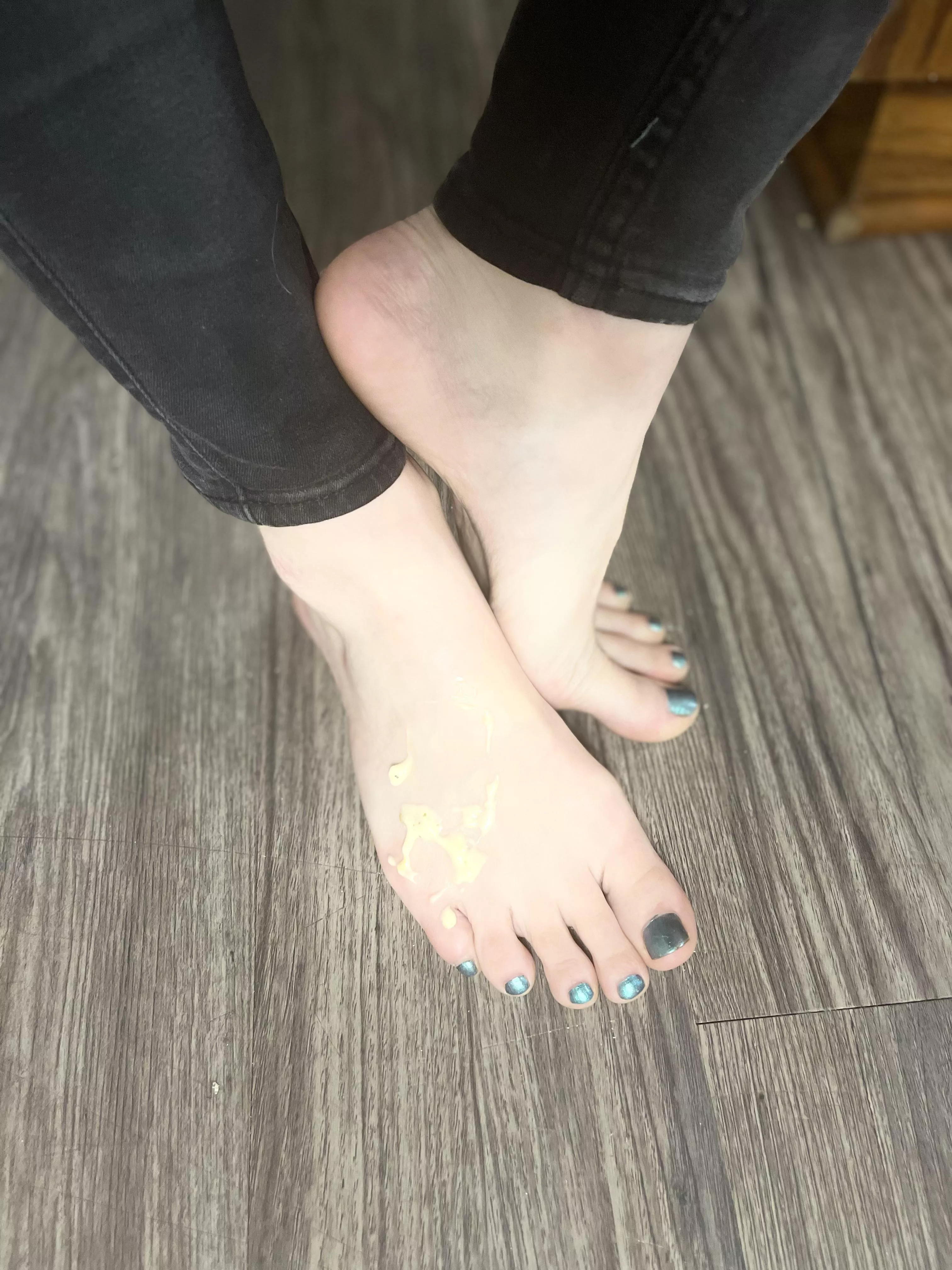 Spilt queso on my foot, who wants to help me clean it up?