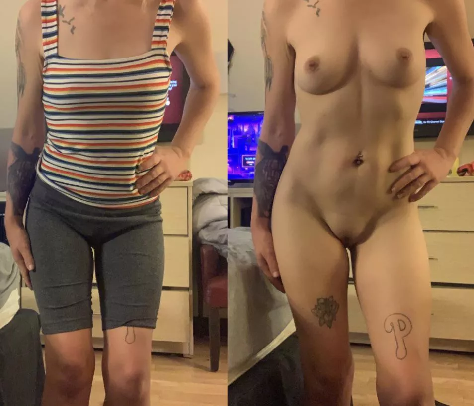 Stripped shirt on and off!