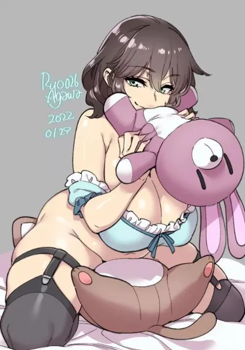 Tell me, baby boy, which plushie's place would you like to take?~ (Art by Ryo Agawa)