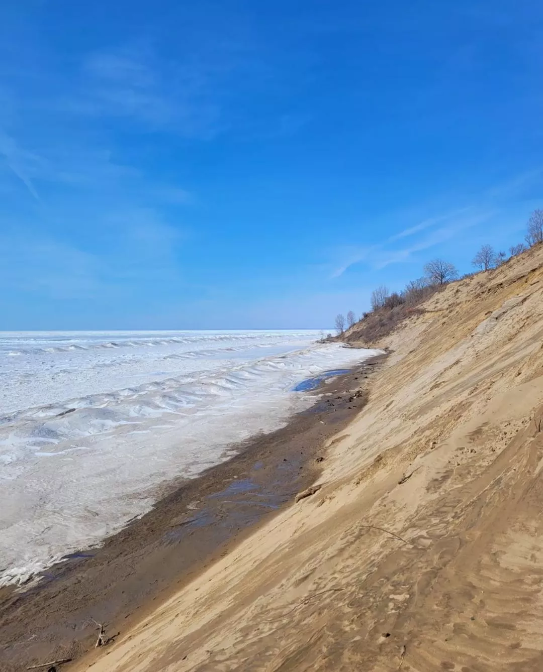 The frozen Sandhill beach.