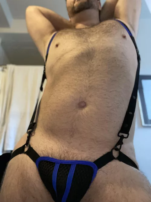 This one’s fun: it’s held up by a harness and there’s no waistband.