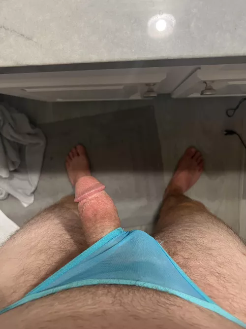 This tight and tiny G string doesn’t hold in much at all. You should see how tight it is on my asshole ;)