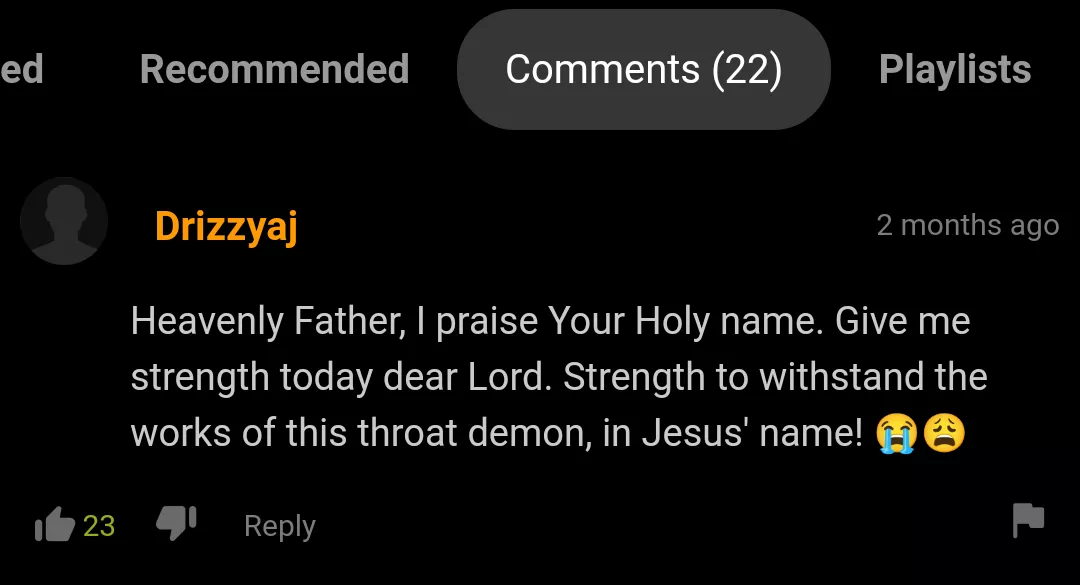 Throat demon got him praising Jesus!