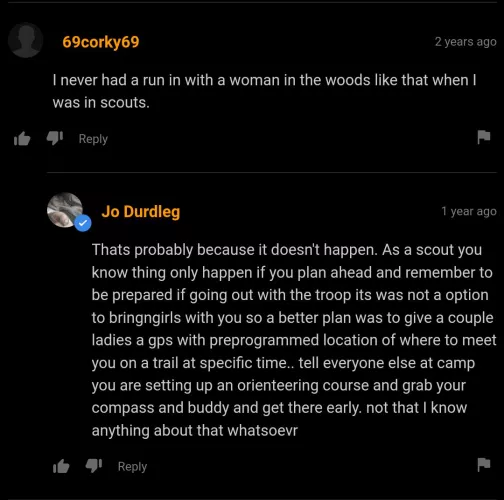 Two bros, talking about scouting and orienteering, five feet apart because they're not gay.