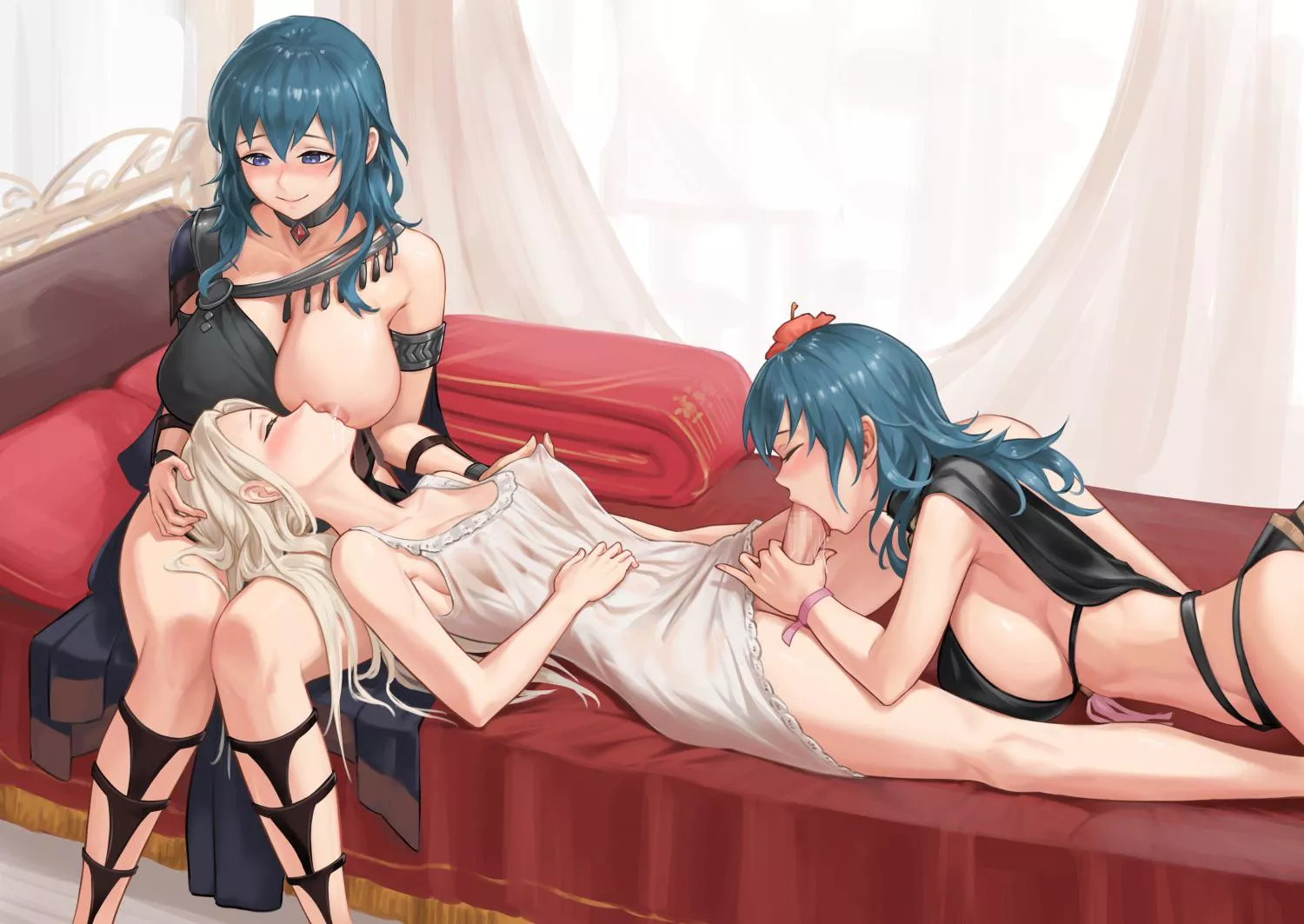 Two Byleths taking care of Futa Edelgard (@zero_0a)