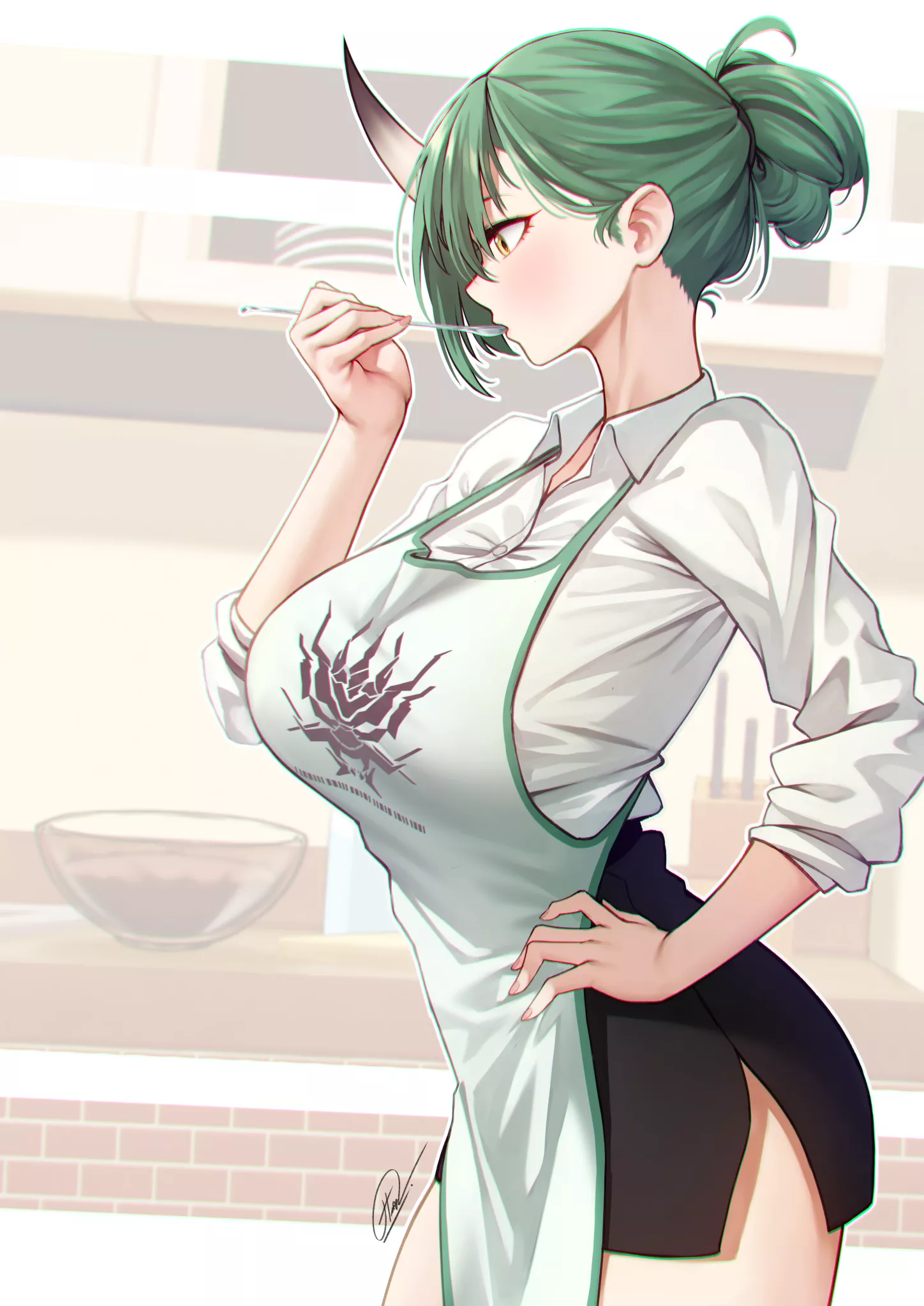 Waifu Hoshiguma preparing a meal (Thore) [Arknights]