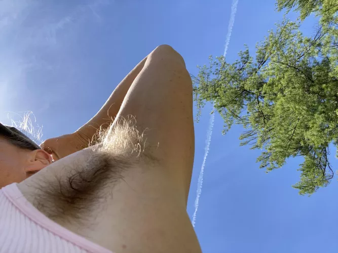 Wet with sweat and in the sky a jet.