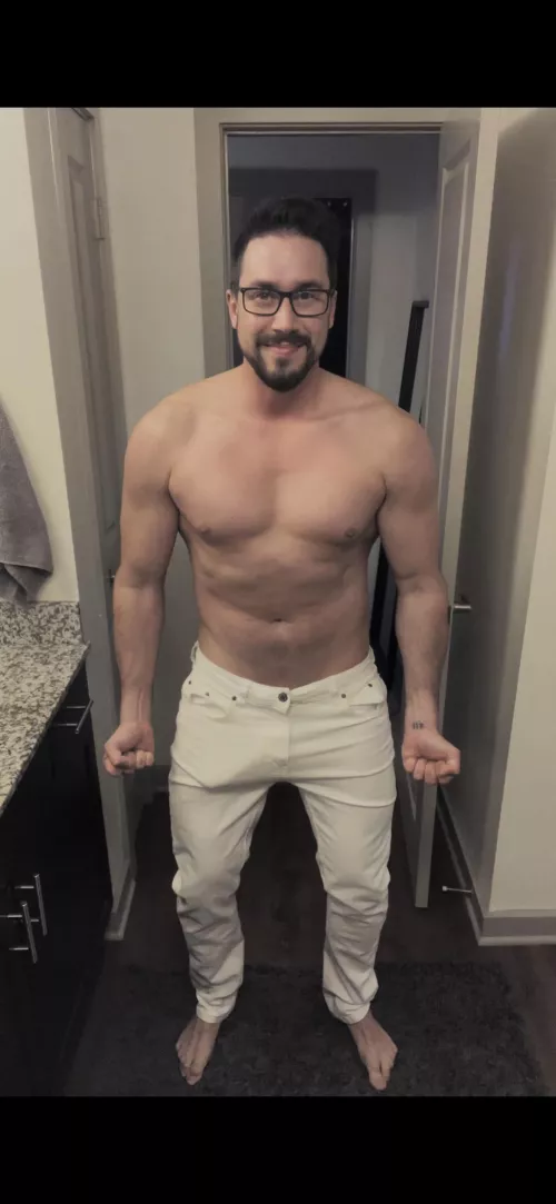 White stretch jeans fitting right in all the proper places!!