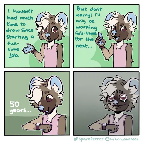 why art's been slow (comic by me, spareferret on twitter)