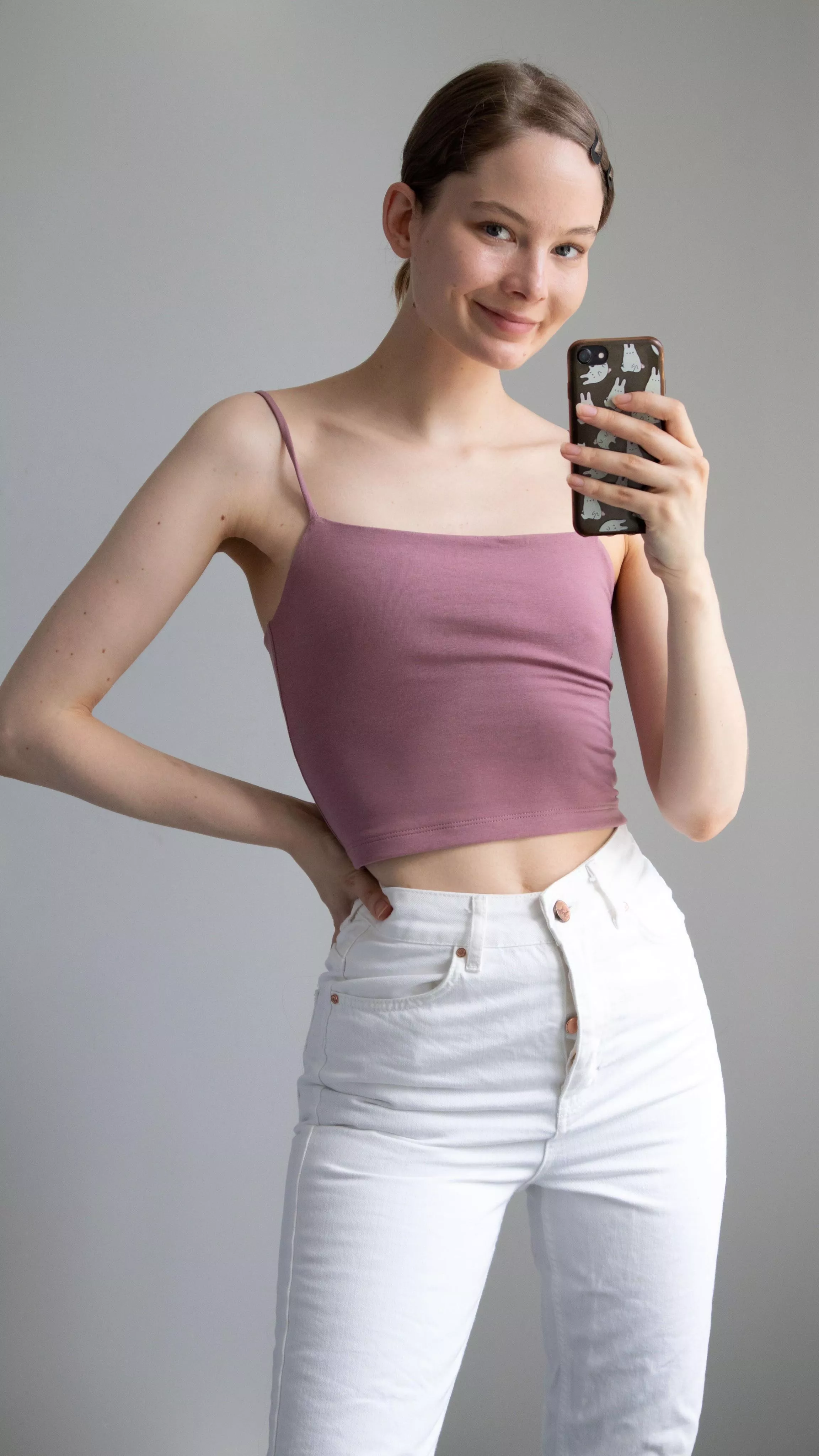 With smaller than an AA cup size there’s no need for a bra ;)