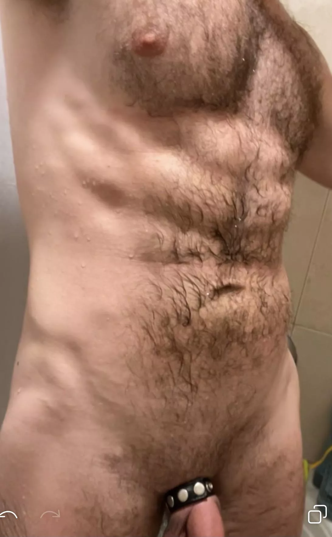 Would you shower with a hairy stud? I’ll wear a leather cock ring