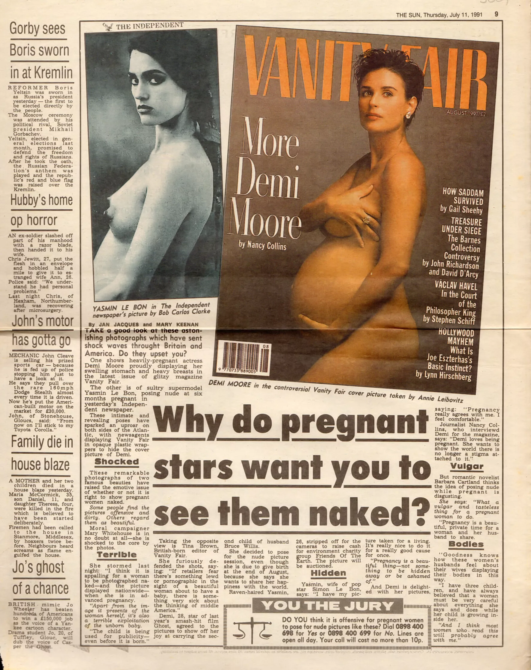 Yasmin Le Bon by Bob Carlos Clarke and Demi Moore by Annie Leibovitz | The SUN U.K. 11-July-1991
