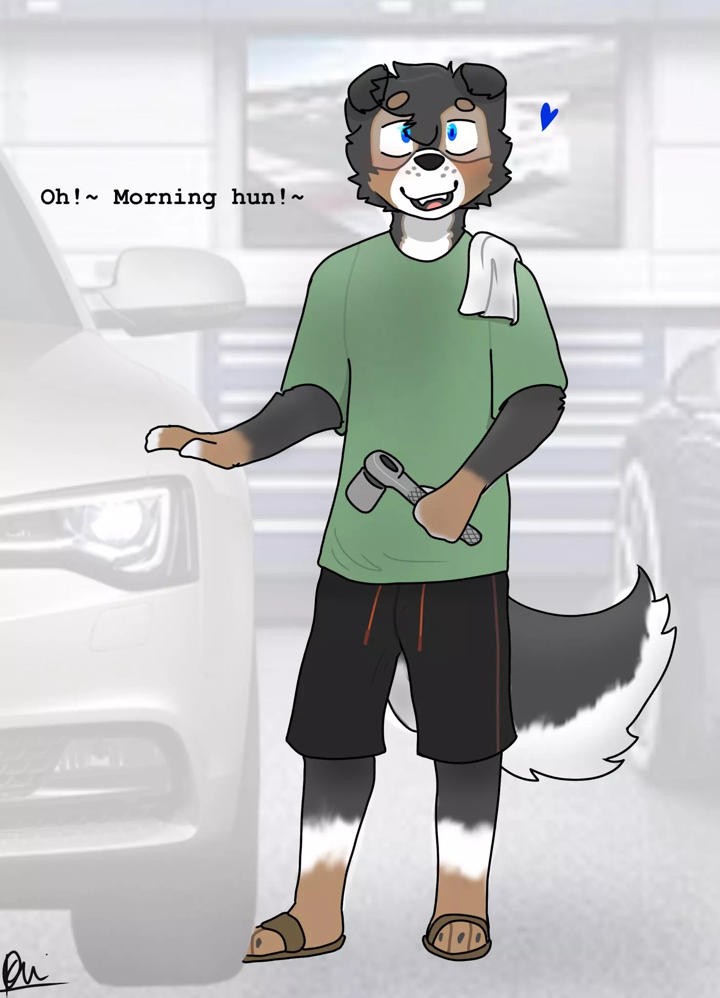 Zachary doin mechanic stuffs on his Wifey's sedan!~ cute boyyo!!~ (Art by me)