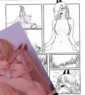 LF Mono Source: 1girl, 1boy, Chainsaw Man, CSM, Power, Denji, Horns, Long hair, Cowgirl, Handholding, Bushing, Small breasts, Nude, Missionary, eyes closed, bed, bedroom, fangs