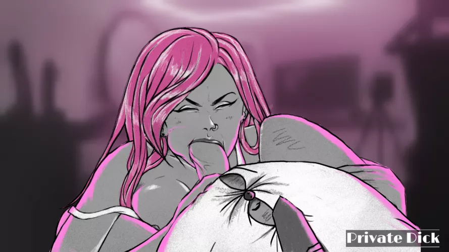 Stuffing her cheeks in Private Dick, the erotic noir visual novel. Kickstarter is live now, details in the comments! (Cisco Donovan)[Private Dick]