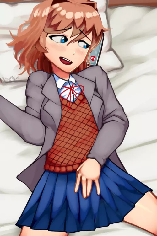 Sayori touching herself while on the phone (SpicyStabber)