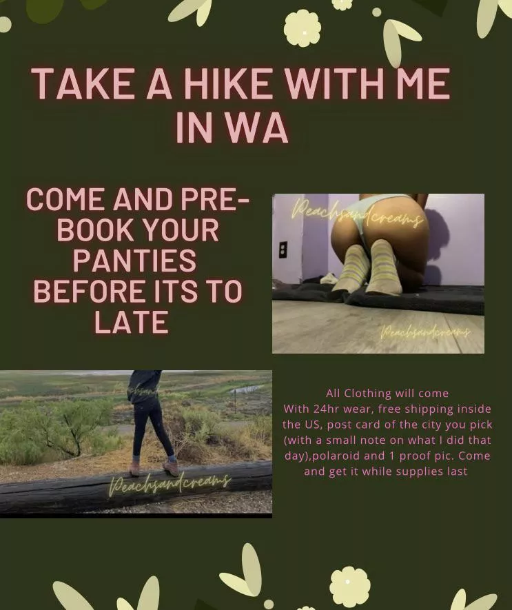 Come and pre-book your B-day month panties! I’ll be having lots of fun ;) and going on a nice big road trip with lots of activities to choose from. From walking the Vegas strip to taking a hike in WA. (Pre-booking closes 7/25) [selling]
