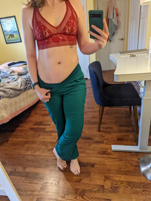 New red lingerie to go with the new hunter green scrubs too.