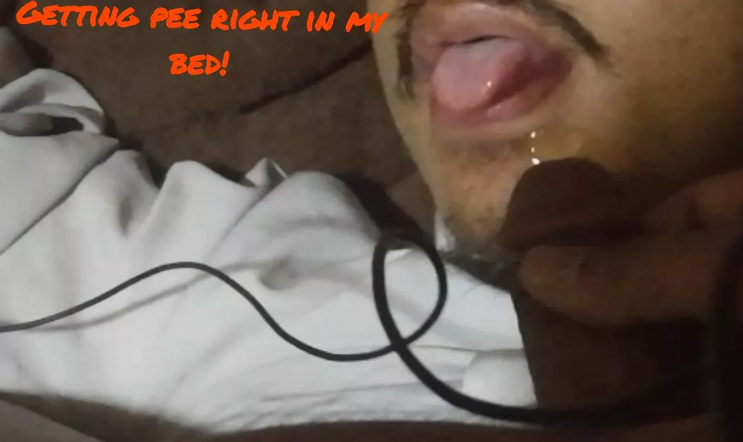 I'm begging for my uncle pee right there in my bed. I just left my bed unwashed afterwards really love it.