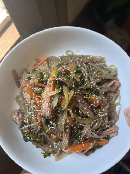 I hope it’s okay to post food but I made Japchae! My mom loved it and I’m proud of it!
