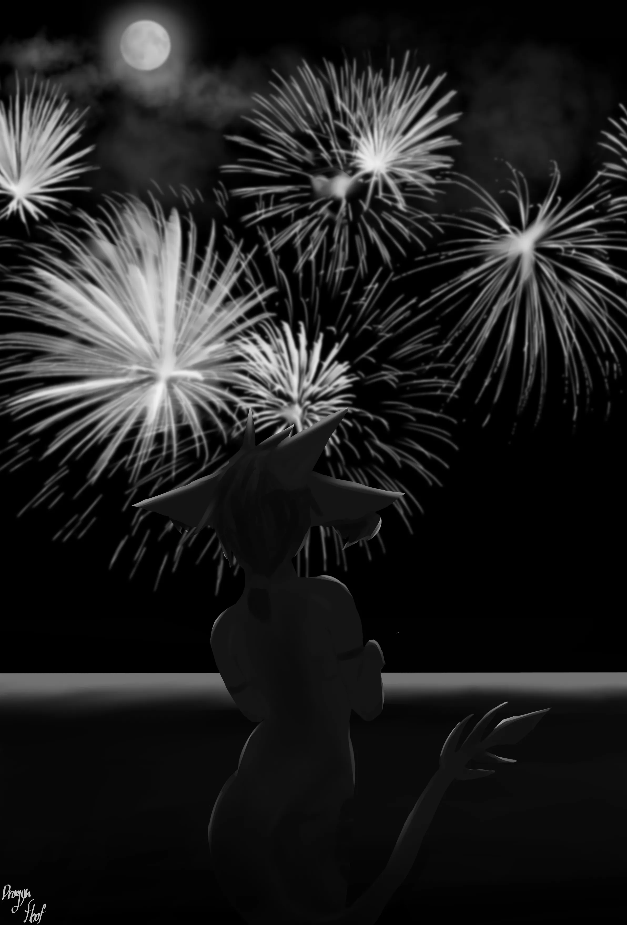 Grayscale painting for my own bday! (art by me, @dragonfloofuwu on insta and twitter)