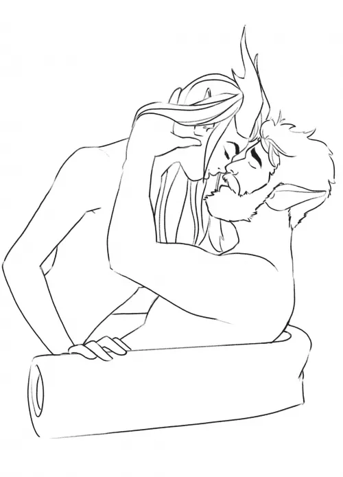 Tiefling and Half-Elf “Loveseat” inks (color later)