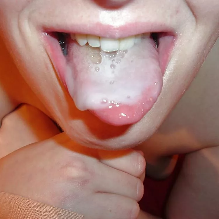 Joanne shows us her prize before swallowing this load with a smile