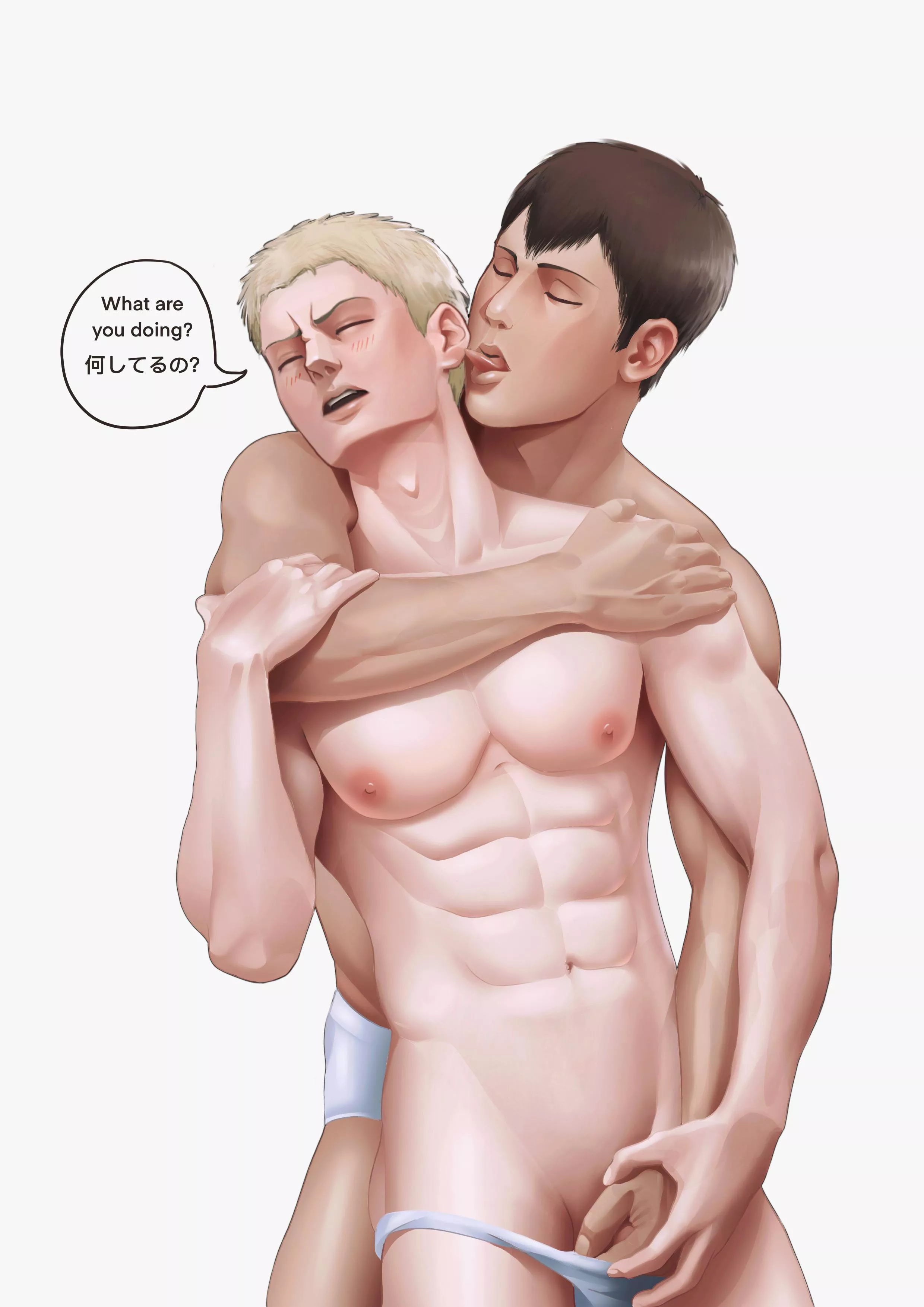 Bertholdt teasing Reiner (Pixiv/Twitter:@gigimbi1)