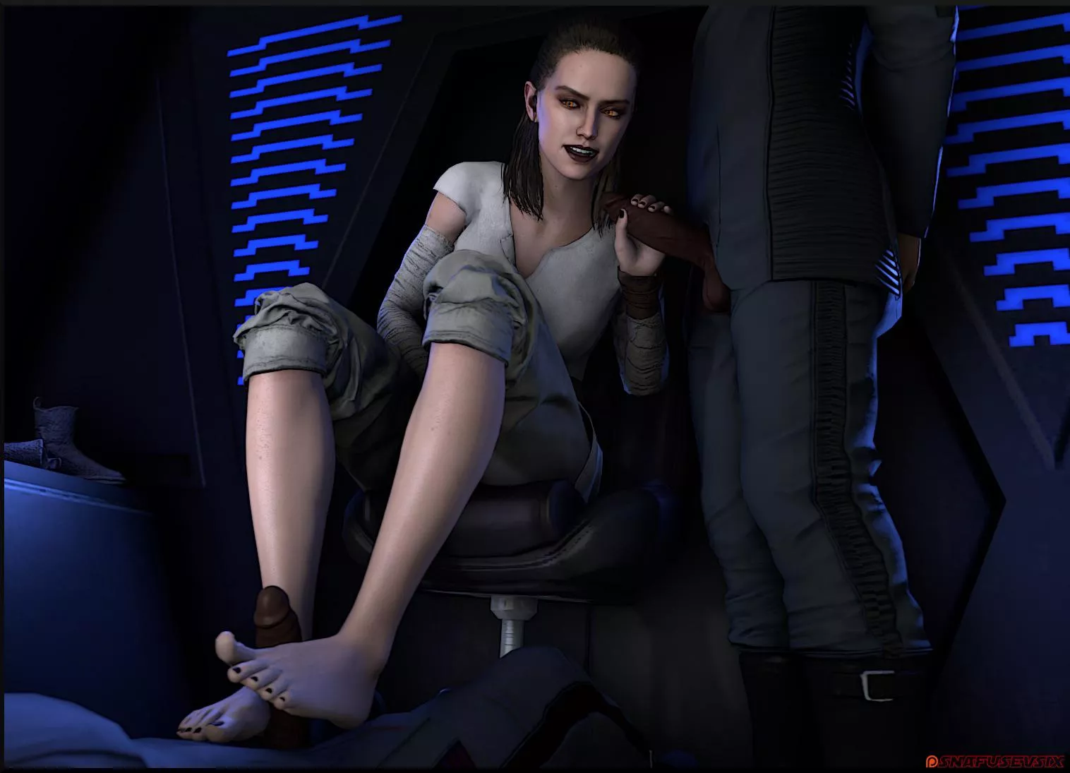 Dark Rey enjoying two First Order officers after Sith mind tricking them (SanfuSevSix)